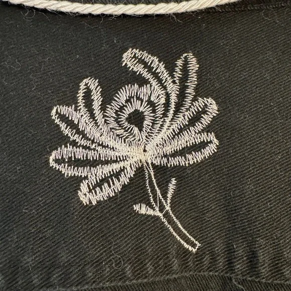 Vtg 90s Artsy XL Black Embroidery Floral Western Cotton Denim Jacket Celestial - Picture 8 of 9
